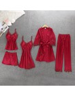 QWEEK Sexy kobiety piżamy 5 sztuk zestawy satynowa bielizna nocna Pijama jedwabna odzież domowa haft Sleep Lounge piżama z klatk