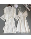 Sexy kobiety Rayon Kimono szlafrok biała panna młoda druhna suknia ślubna zestaw koronki wykończenia bielizna nocna Casual ubran