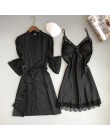 Sexy kobiety Rayon Kimono szlafrok biała panna młoda druhna suknia ślubna zestaw koronki wykończenia bielizna nocna Casual ubran