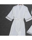 Sexy kobiety Rayon Kimono szlafrok biała panna młoda druhna suknia ślubna zestaw koronki wykończenia bielizna nocna Casual ubran