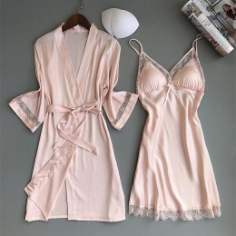 Sexy kobiety Rayon Kimono szlafrok biała panna młoda druhna suknia ślubna zestaw koronki wykończenia bielizna nocna Casual ubran