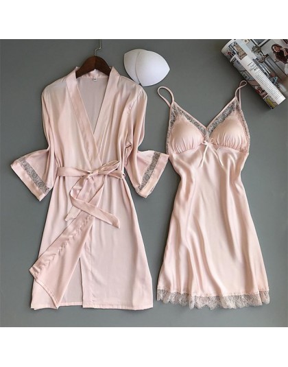 Sexy kobiety Rayon Kimono szlafrok biała panna młoda druhna suknia ślubna zestaw koronki wykończenia bielizna nocna Casual ubran