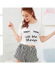 SHEIN czarny graficzny Tee falbany szorty w paski PJ wokół szyi zestaw z krótkim rękawem 2019 lato kobiety Patchwork bielizna no