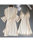 Sexy kobiety Rayon Kimono szlafrok biała panna młoda druhna suknia ślubna zestaw koronki wykończenia bielizna nocna Casual ubran