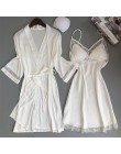 Sexy kobiety Rayon Kimono szlafrok biała panna młoda druhna suknia ślubna zestaw koronki wykończenia bielizna nocna Casual ubran
