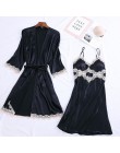 Sexy kobiety Rayon Kimono szlafrok biała panna młoda druhna suknia ślubna zestaw koronki wykończenia bielizna nocna Casual ubran