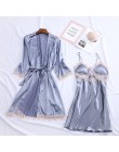 Sexy kobiety Rayon Kimono szlafrok biała panna młoda druhna suknia ślubna zestaw koronki wykończenia bielizna nocna Casual ubran