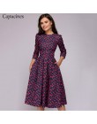 Capucines granatowy 3/4 rękawy sukienka z nadrukiem kobiety 2019 wiosna lato portmonetka vintage-line Casual dress Elegent Party