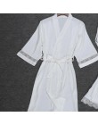 Sexy kobiety Rayon Kimono szlafrok biała panna młoda druhna suknia ślubna zestaw koronki wykończenia bielizna nocna Casual ubran