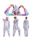 Nowe zimowe kobiety mężczyźni Unisex dorosłych Cute Cartoon Onesie piżama w zwierzątka unicornio haftowany jednorożec Kigurumi f