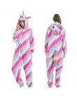 Jednorożec Kigurumi piżama Stitch dorosłych zwierząt Onesie kobiety mężczyźni para 2019 zimowa piżama garnitur kot piżamy flanel