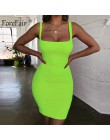 Forefair Spaghetti Strap Sexy Bodycon sukienka lato żółty Neon zielony czarny pomarańczowy elegancki bez rękawów Mini krótka suk