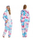 Flanelowe kingurumi dorosłych zwierząt pijama jednorożec piżamy kobiety Cosplay Kigurumi piżama Totoro Stitch Onsie Homewear bie