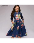 Capucines granatowy 3/4 rękawy sukienka z nadrukiem kobiety 2019 wiosna lato portmonetka vintage-line Casual dress Elegent Party