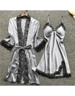 QWEEK lato 2019 kobiety zestawy piżam 4 sztuk Sexy koronki piżamy kobiety satynowa jedwabna bielizna nocna elegancki Pijama z kl