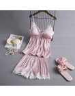 Marka fiklyc dwa kawałki piżamy kobiety seksowna bielizna pijama mujer femme pizama kobieta sexy salon zestawy satyna i koronkow