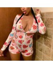 Sexy Onesies dla dorosłych 2020 najnowsze jesienne zimowe z długim rękawem dekolt w serek zabawny wzór wydruku piżamy Romper kob
