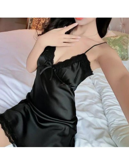 Night Dress Panie Sexy nuisette jedwabiu bielizna nocna satynowa koszula nocna dekolt w serek koszula nocna Slip koszule nocne l