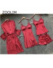 ZOOLIM 4 sztuk kobiety piżamy ustawia satynowa bielizna nocna jedwabna bielizna nocna piżama Spaghetti pasek snu salon Pijama z 