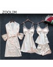 ZOOLIM 4 sztuk kobiety piżamy ustawia satynowa bielizna nocna jedwabna bielizna nocna piżama Spaghetti pasek snu salon Pijama z 