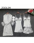 ZOOLIM 4 sztuk kobiety piżamy ustawia satynowa bielizna nocna jedwabna bielizna nocna piżama Spaghetti pasek snu salon Pijama z 