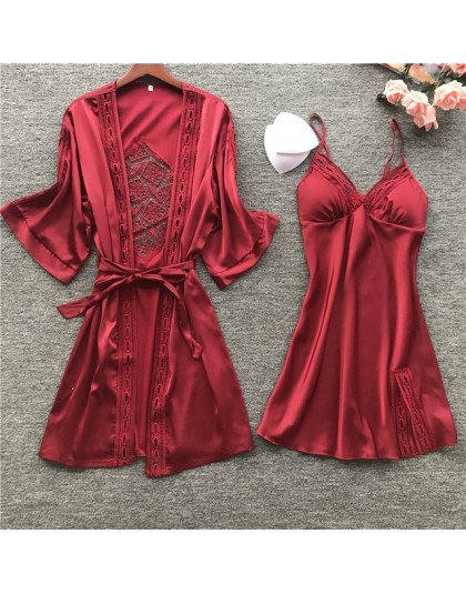 2019 damska suknia i suknia ustawia Sexy Lace Sleep Lounge Pijama z długim rękawem damska bielizna nocna szlafrok sukienka wiecz