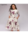 Capucines granatowy 3/4 rękawy sukienka z nadrukiem kobiety 2019 wiosna lato portmonetka vintage-line Casual dress Elegent Party