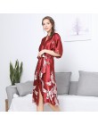 Gorąca sprzedaż czarne letnie satynowe Kimono szlafrok kobiety panna młoda druhna suknia ślubna suknia Sexy kwiat długa bielizna