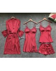 ZOOLIM 4 sztuk kobiety piżamy ustawia satynowa bielizna nocna jedwabna bielizna nocna piżama Spaghetti pasek snu salon Pijama z 