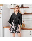 Gorąca sprzedaż czarne letnie satynowe Kimono szlafrok kobiety panna młoda druhna suknia ślubna suknia Sexy kwiat długa bielizna