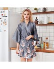Gorąca sprzedaż czarne letnie satynowe Kimono szlafrok kobiety panna młoda druhna suknia ślubna suknia Sexy kwiat długa bielizna
