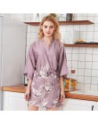 Gorąca sprzedaż czarne letnie satynowe Kimono szlafrok kobiety panna młoda druhna suknia ślubna suknia Sexy kwiat długa bielizna