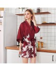 Gorąca sprzedaż czarne letnie satynowe Kimono szlafrok kobiety panna młoda druhna suknia ślubna suknia Sexy kwiat długa bielizna
