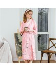 Gorąca sprzedaż czarne letnie satynowe Kimono szlafrok kobiety panna młoda druhna suknia ślubna suknia Sexy kwiat długa bielizna