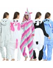 Unisex dorosłych piżama w zwierzątka Anime Onesie Stitch jednorożec Panda niedźwiedź Pikachu flanelowa kreskówka śliczne ciepłe 
