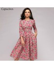 Capucines granatowy 3/4 rękawy sukienka z nadrukiem kobiety 2019 wiosna lato portmonetka vintage-line Casual dress Elegent Party