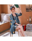 Seksowny nadruk suknia damska zestaw 2 szt satynowy szlafrok Rayon kobiety Kimono szlafrok na co dzień bielizna nocna bielizna n