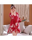 Seksowny nadruk suknia damska zestaw 2 szt satynowy szlafrok Rayon kobiety Kimono szlafrok na co dzień bielizna nocna bielizna n