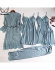 Queenral Silk piżama kobiety 5 sztuk zestawy Sexy koronkowa kobieta satynowa piżama lato Pijama Sexy Mujer bielizna nocna dla ko