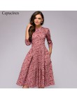 Capucines granatowy 3/4 rękawy sukienka z nadrukiem kobiety 2019 wiosna lato portmonetka vintage-line Casual dress Elegent Party