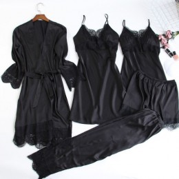 Queenral Silk piżama kobiety 5 sztuk zestawy Sexy koronkowa kobieta satynowa piżama lato Pijama Sexy Mujer bielizna nocna dla ko