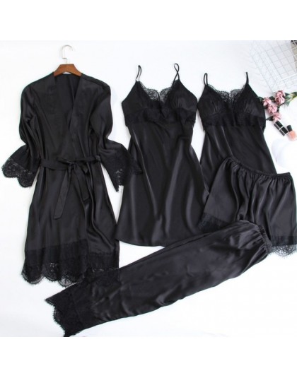 Queenral Silk piżama kobiety 5 sztuk zestawy Sexy koronkowa kobieta satynowa piżama lato Pijama Sexy Mujer bielizna nocna dla ko