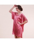 Nowe czerwone kobiety seksowna satyna nocna koszula nocna Plus rozmiar luźna Kaftan szlafrok koszula nocna letnia bielizna nocna
