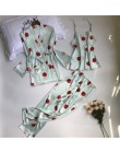 Sajon 2019 nowy 3 sztuk kobiety piżamy zestawy z spodnie Sexy piżama Satin Flower Print bielizna nocna Silk Negligee bielizna no