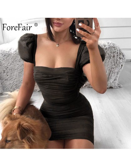 Forefair bufiaste rękawy siatkowa seksowna sukienka letnia Mini kwadratowa szyja Vintage Fashion 2020 Club Party obcisła sukienk