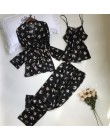 Sajon 2019 nowy 3 sztuk kobiety piżamy zestawy z spodnie Sexy piżama Satin Flower Print bielizna nocna Silk Negligee bielizna no