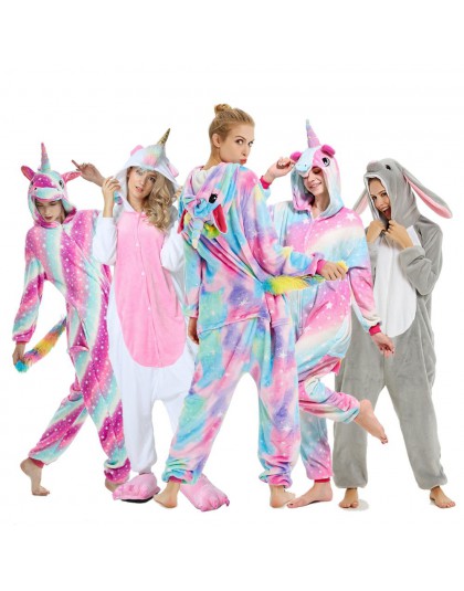 Jednorożec piżama Onesie zwierząt kobiety Kigurumi Stitch dorosłych z kapturem piżamy zimowe flanelowe boże narodzenie Deer Shar