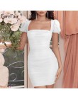 Forefair bufiaste rękawy siatkowa seksowna sukienka letnia Mini kwadratowa szyja Vintage Fashion 2020 Club Party obcisła sukienk