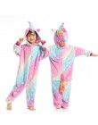 Dzieci Kigurumi jednorożec piżamy dla chłopców dziewcząt flanelowe dzieci Stich Pijamas zestaw zwierząt piżamy zimowe Onesies Un