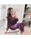 Kobiety piżamy ustawia Silk Satin Pijama skręcić w dół kołnierz bielizna nocna pani z długim rękawem wiosna bielizna nocna 2 szt